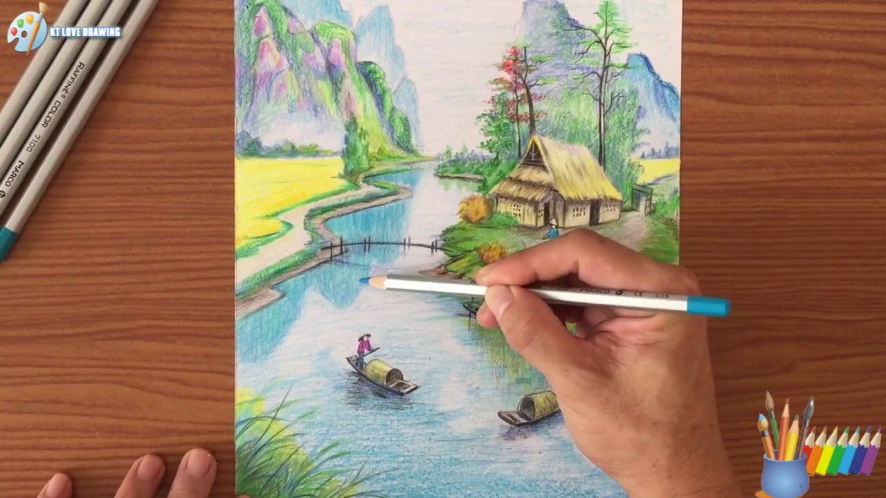 Vẽ Tranh Phong Cảnh Biển Bằng Bút Chì Màu  How to draw easy scenery   YouTube